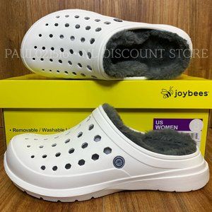 JOYBEES Women's Men's Unisex Cozy Clog Faux Fur Lined Comfort Slip On, White